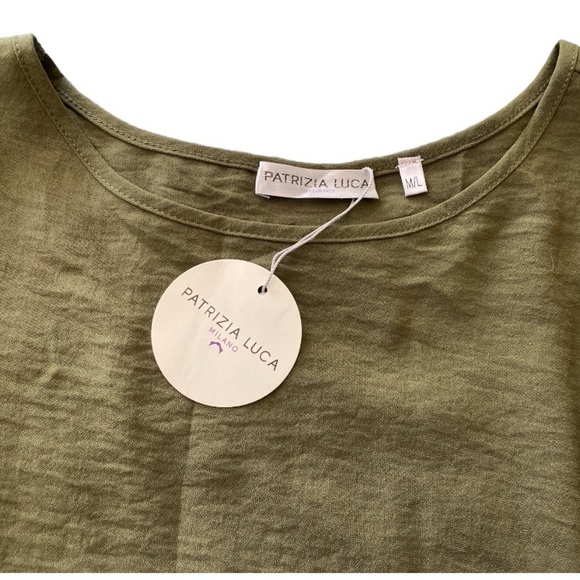 Patrizia Luca dress, olive green, size M/L.  High low. Bouffant ruffled sleeves. - Picture 4 of 5